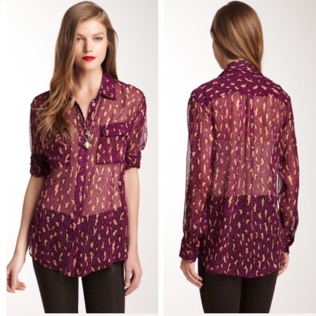 Equipment Femme Signature Print Silk Shirt Phlox Size S Long Sleeve Button Up